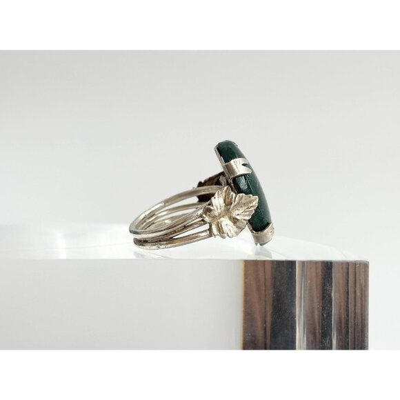 Dark Green Quartz Double Claw Prong 925 Sterling Silver Vintage Ring - sz  5 - Picture 10 of 12